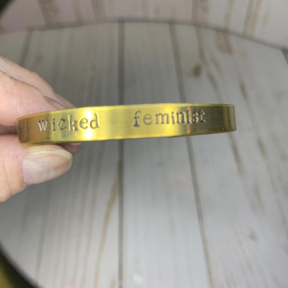 Wicked Feminist Brass Cuff Bracelet Gold Tone Stamped Statement Jewelry